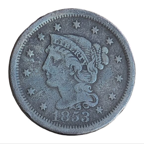 1853 Large Cent US Braided Hair Penny Coin. - Picture 1 of 4